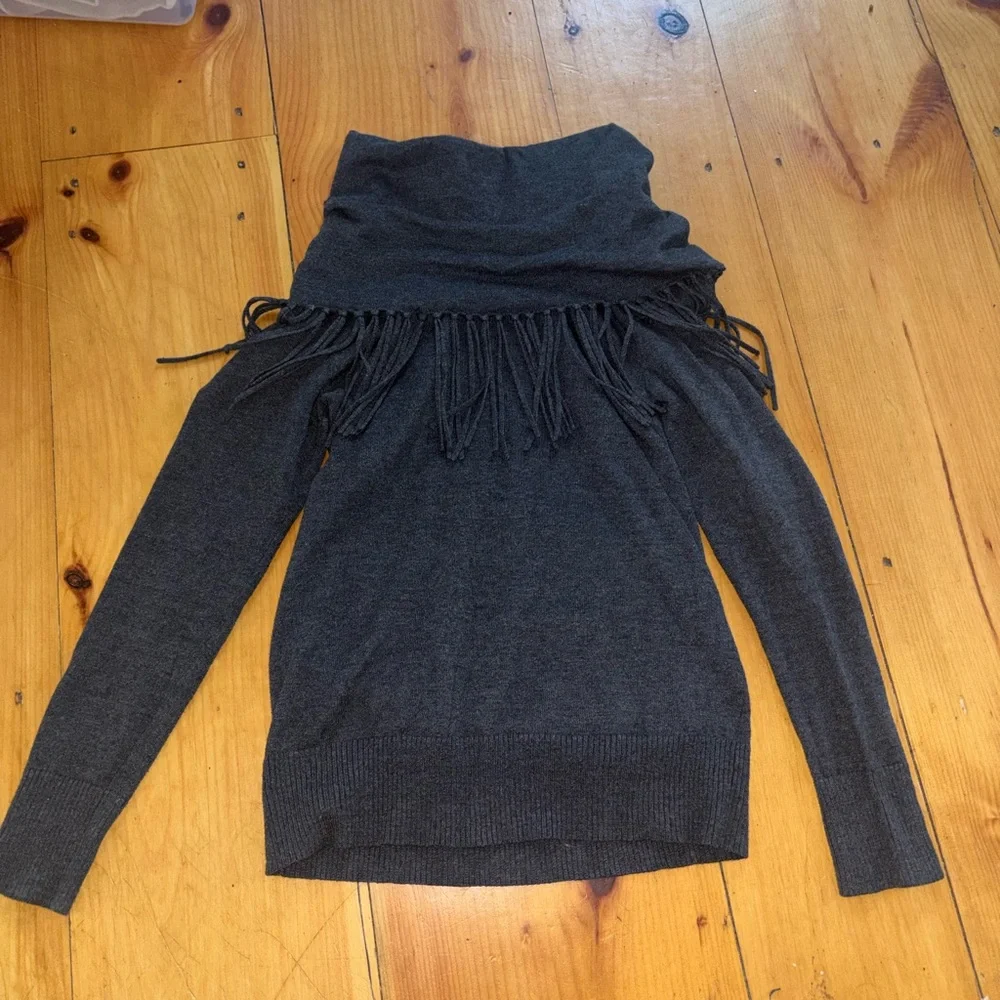 Michael Kors Fringe Cowl Neck Sweater Gray XS